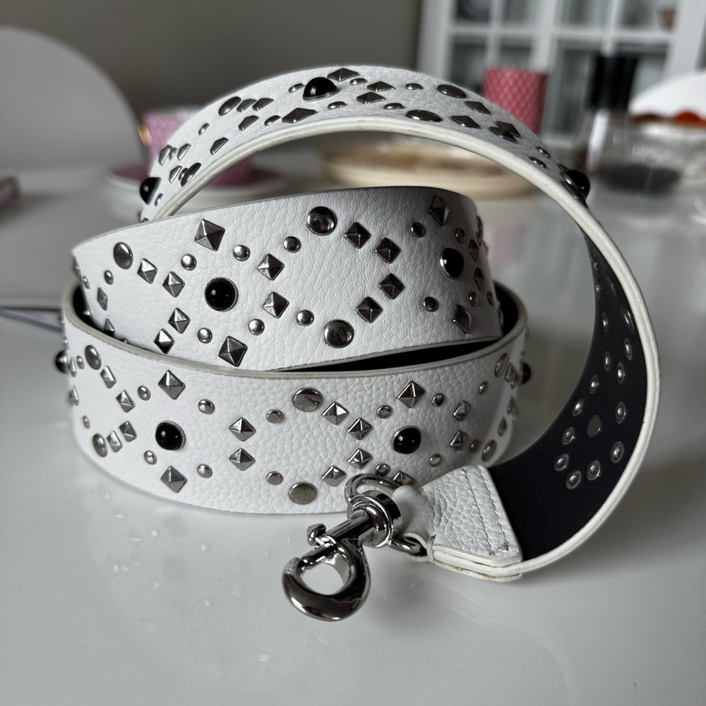 Studded White Leather Strap